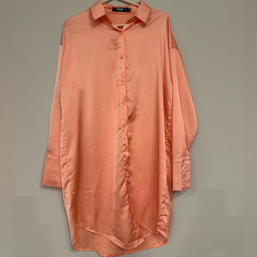 Missguided Tall Coral Button-Down Dress